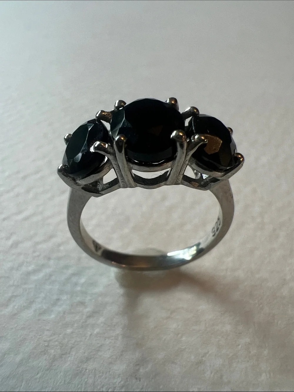 Sterling Silver Black Stone Three-Stone Ring